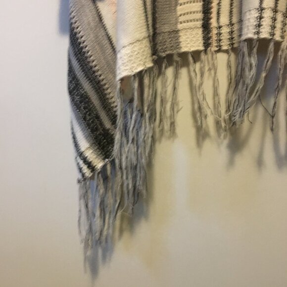 Neutral Cream, Grey, Black and Pink Arizonian Bohemian Tasseled Shawl - Picture 6 of 13